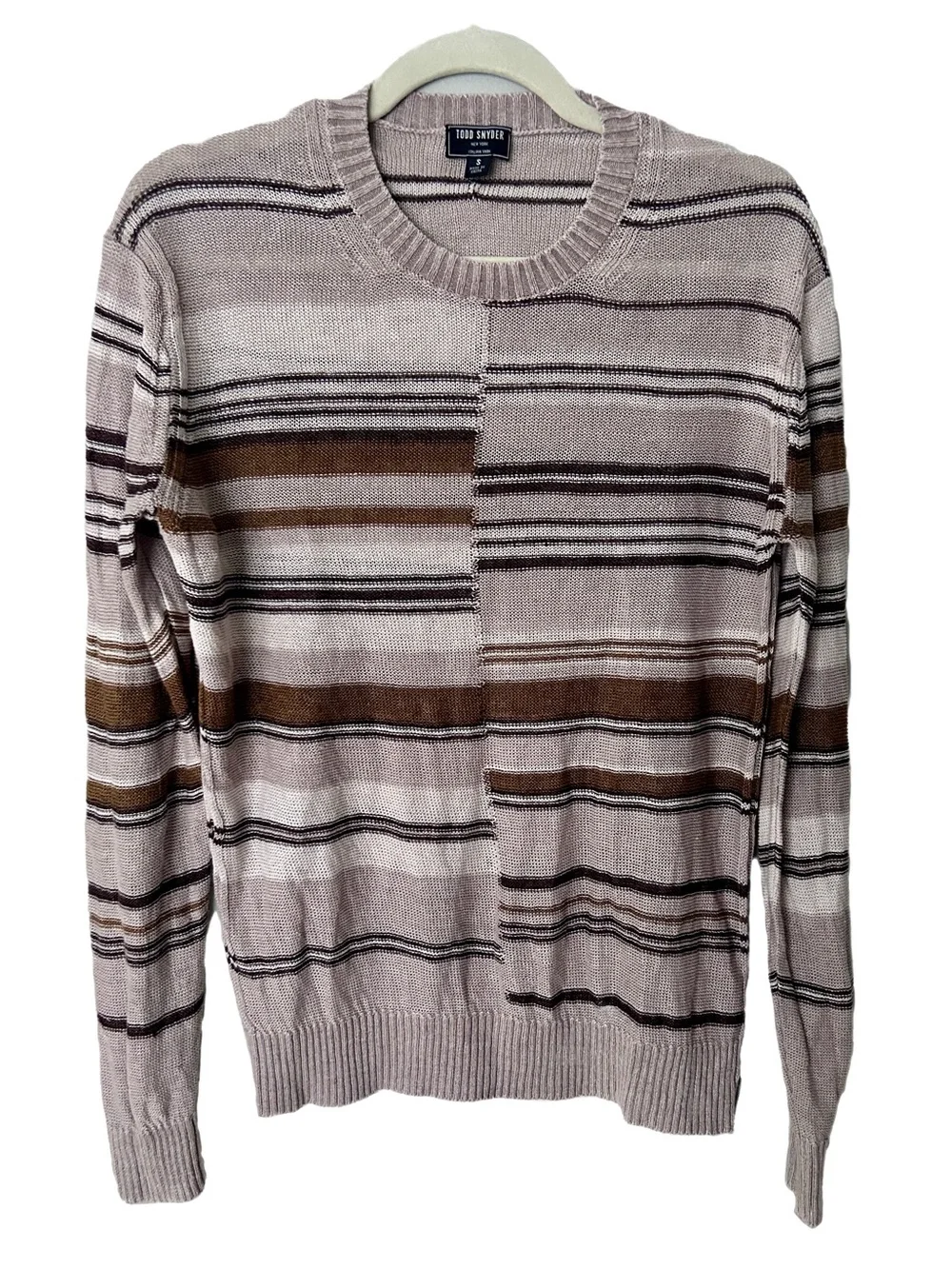 Todd Snyder Linen Sweater Striped Crewneck Brown Tan Old Money Quiet Luxury S